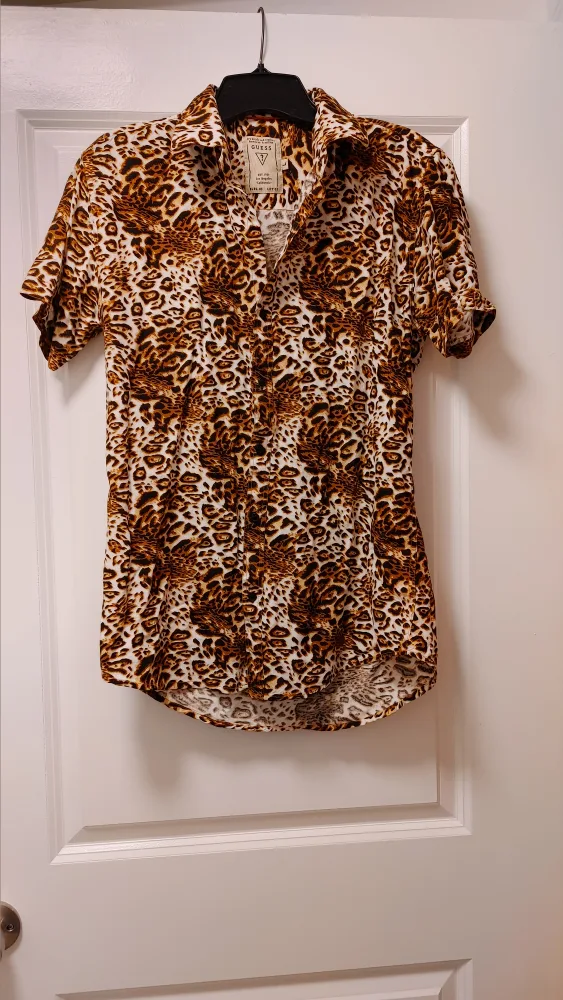 Leopard Print Button-Up Shirt - Size L