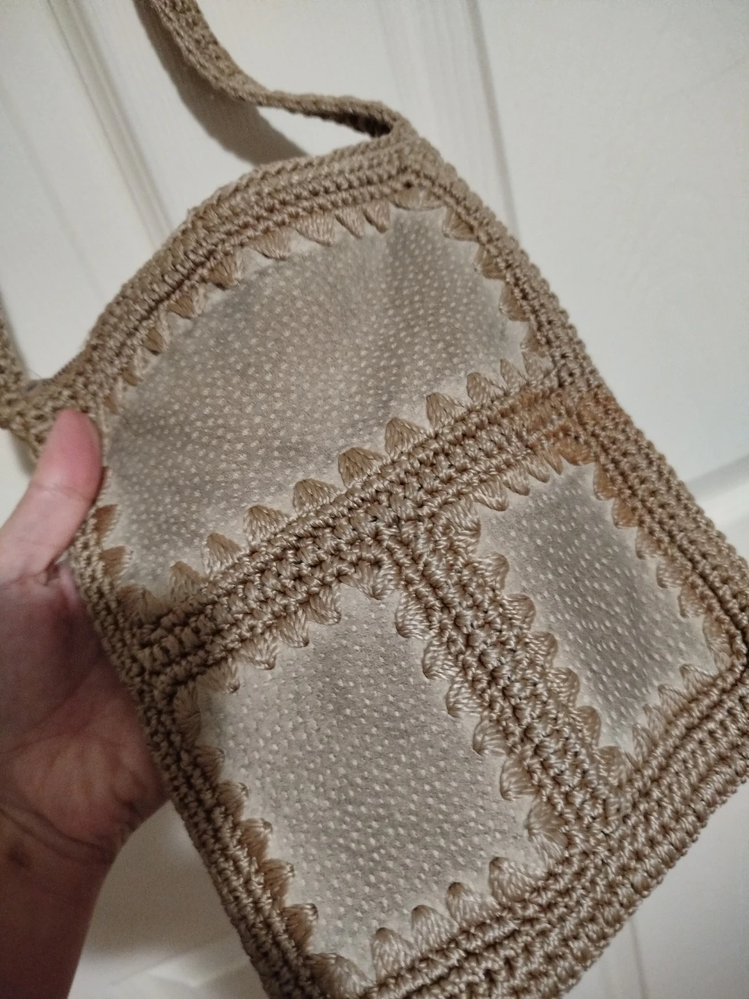 Vintage Handmade Crochet & Fabric Purse - photo 2