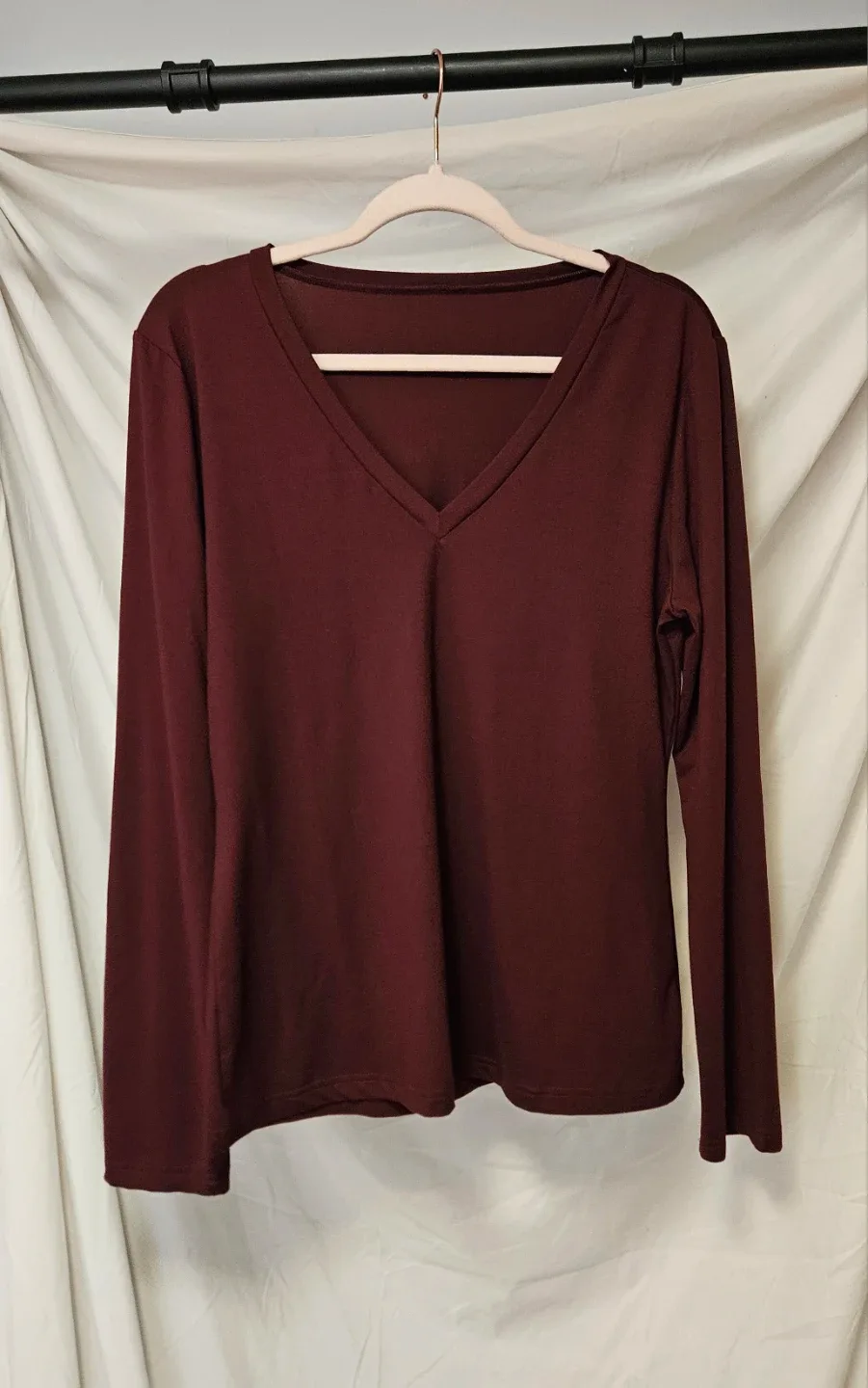 Burgundy V-Neck Long Sleeve - Size XL