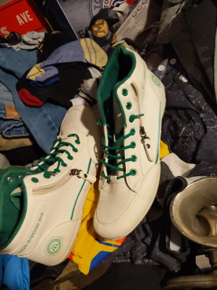 White & Green High-Top Sneakers