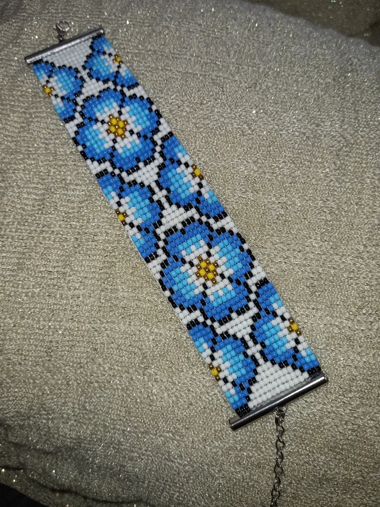 Handmade Beaded Bracelet, Floral Design