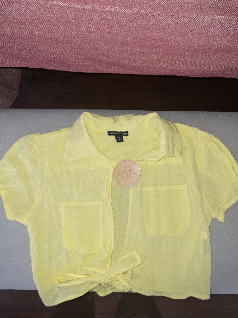 Thread Story Yellow Tie-Front Top - Size M - photo 2