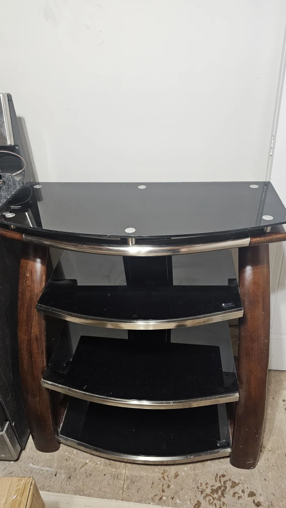 Black Glass TV Stand with Wood Accents - photo 2