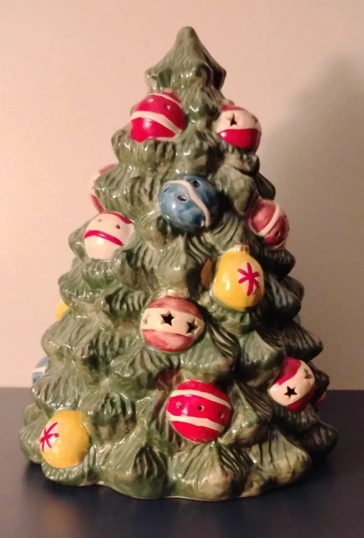 Vintage 10" Ceramic Christmas Tree with Ornaments  #CLEANOUT