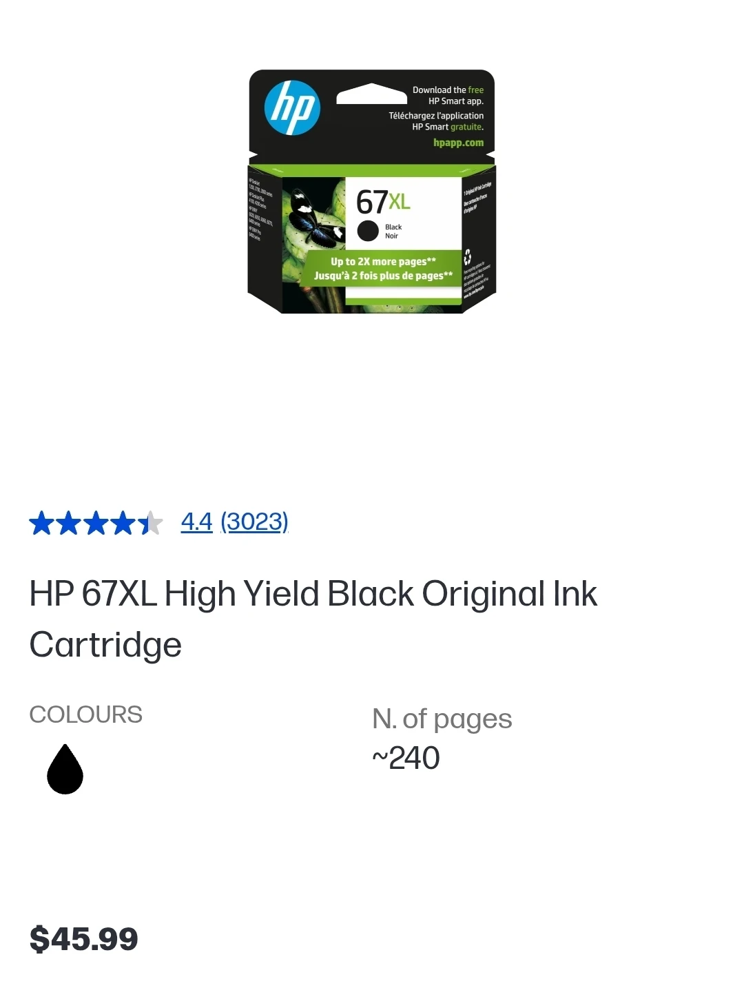 Original HP 67XL Black High-Yield Ink Cartridge  NEW