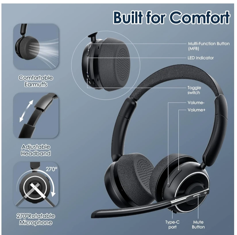 AI Noise Cancelling Headset with USB Dongle