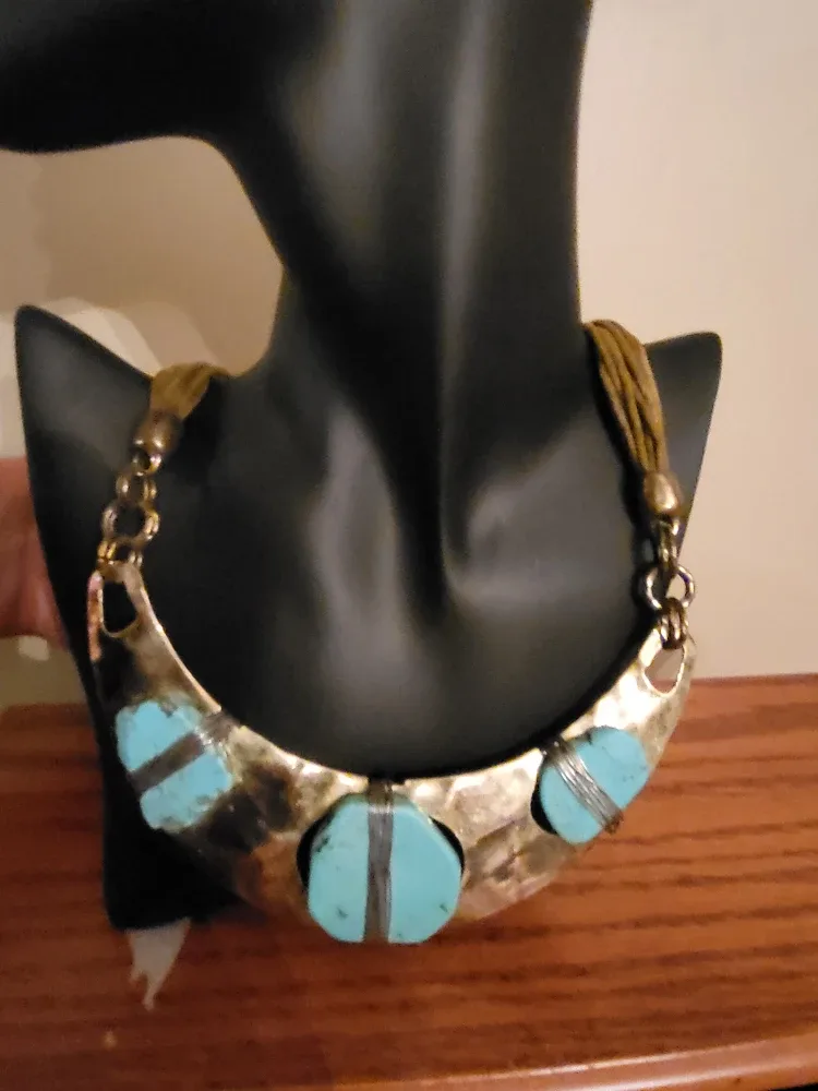 Turquoise Stone & Metal Statement Necklace