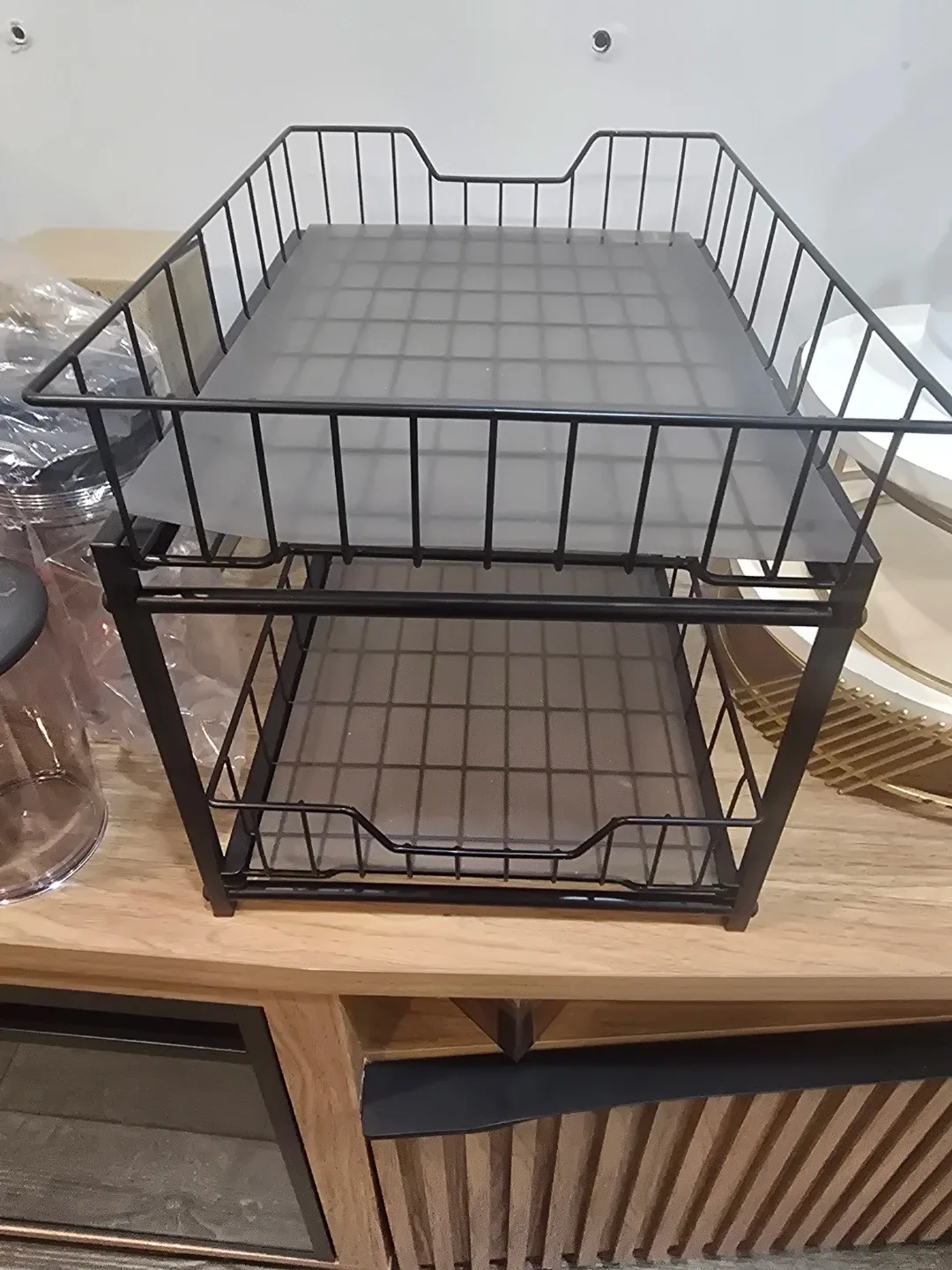 Black Metal 2-Tier Desk Organizer