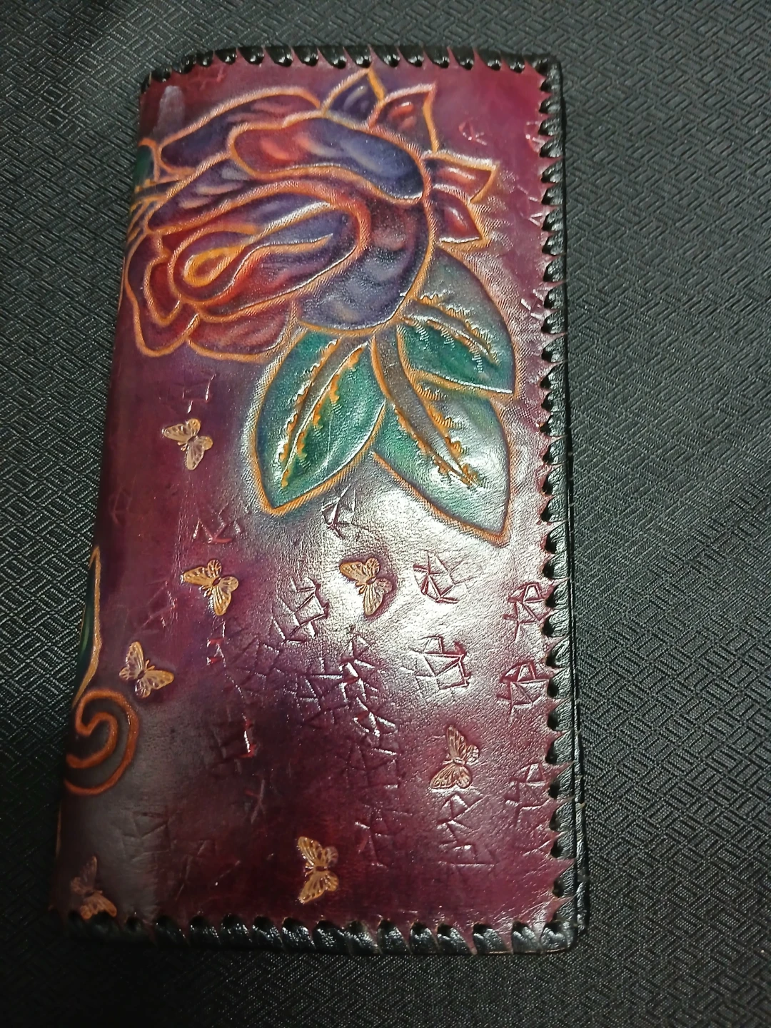 Handmade Leather Wallet with Floral Design - photo 2