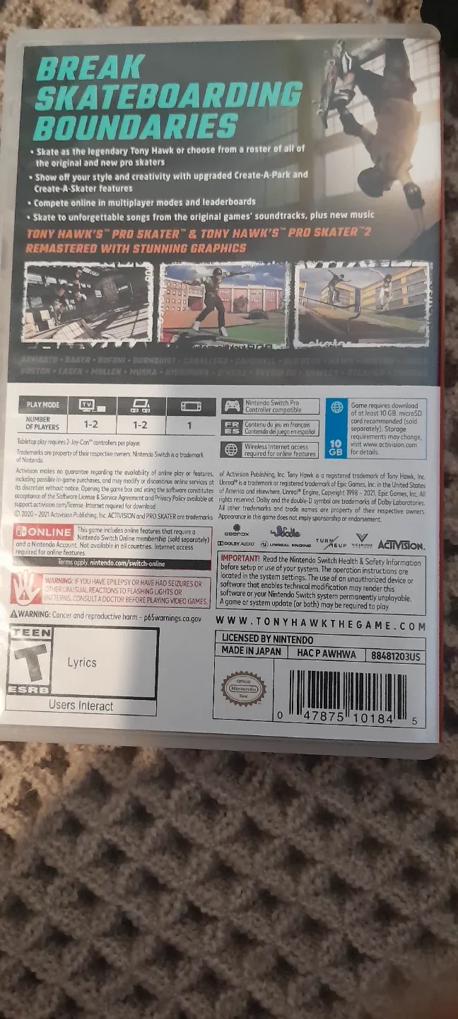 Tony Hawk's Pro Skater 1+2 Nintendo Switch Game image indicator(2)