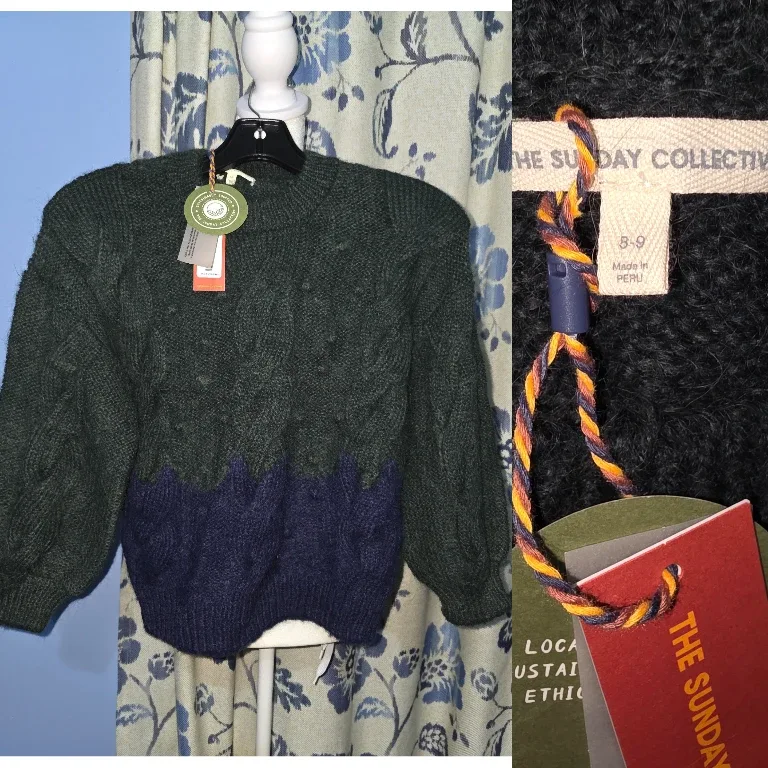 The Sunday Collective Sweater, Size 8-9, Green & Blue