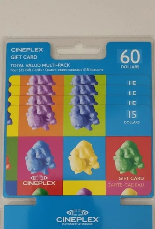 4 Cineplex gift card PACK. Excellent stocking stuffers