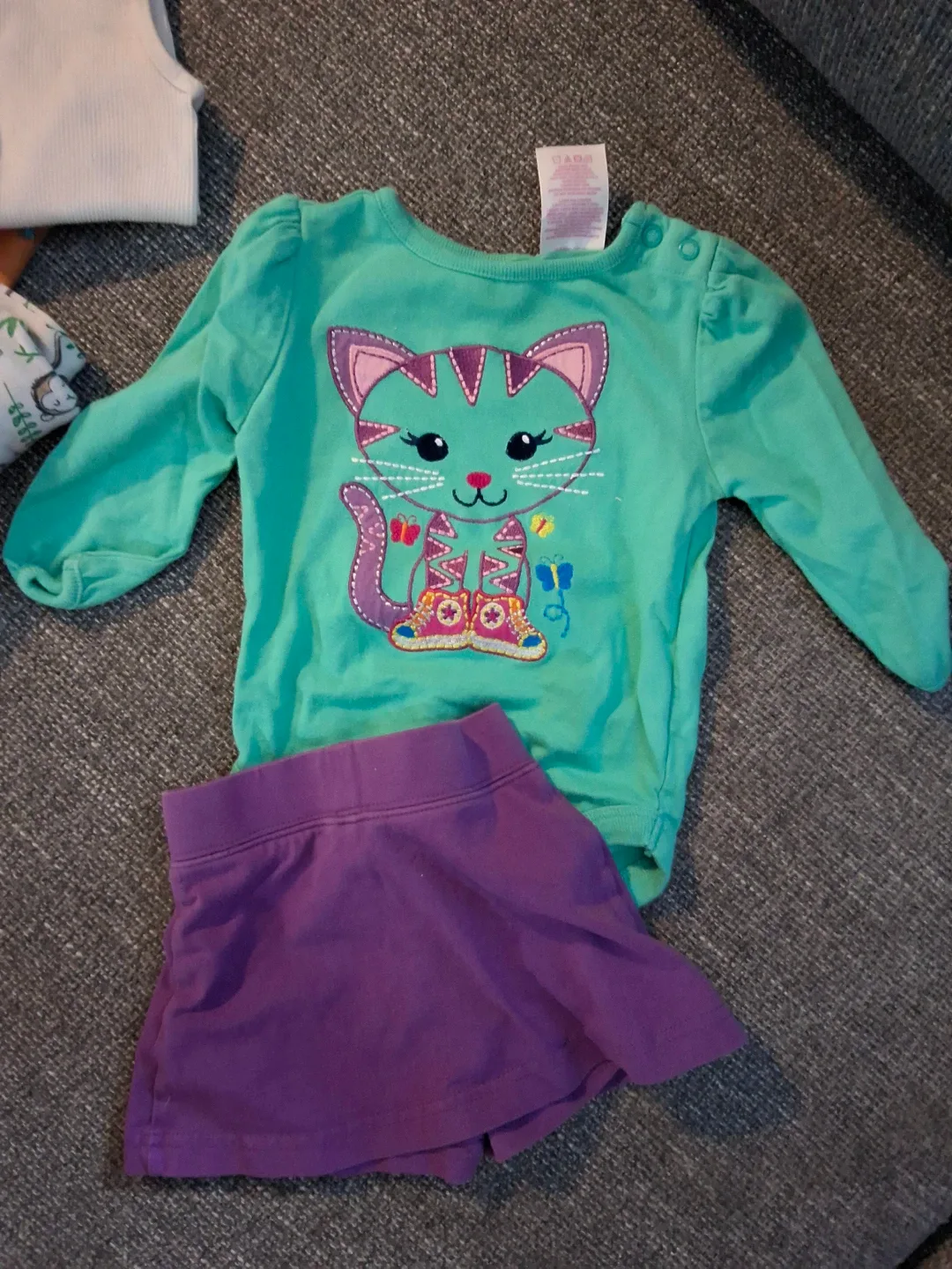 #Cleanout Baby Outfit Set - Cat Bodysuit & Purple Skirt