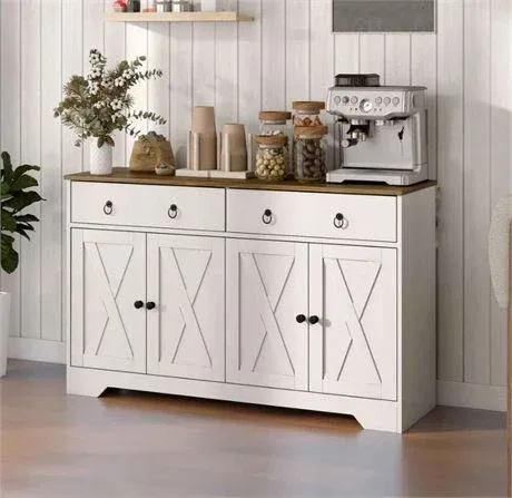 HOMCOM White & Wood Accent Cabinet