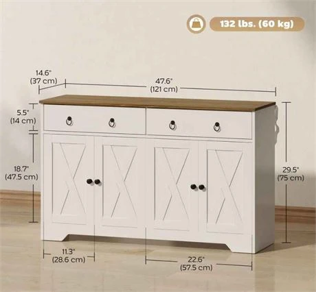 HOMCOM White & Wood Accent Cabinet - photo 2