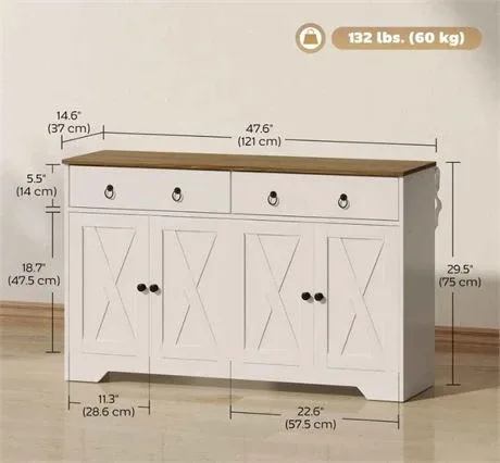 HOMCOM White & Wood Accent Cabinet image indicator(2)