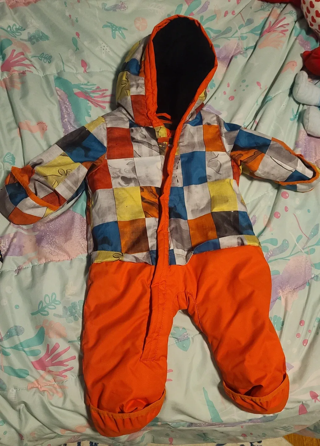 Baby/Toddler Snowsuit - 6 Months Orange & Multi-colour