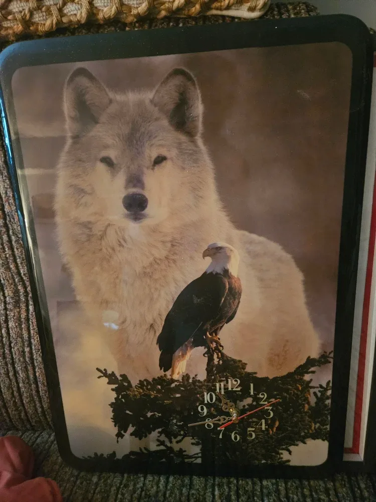 GREY Wolf and  American Bold Eagle Wall Clock