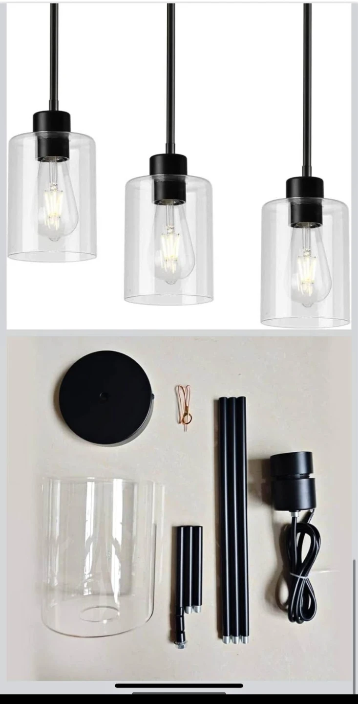 Glass Pendant Light Fixture - Black Finish - photo 2