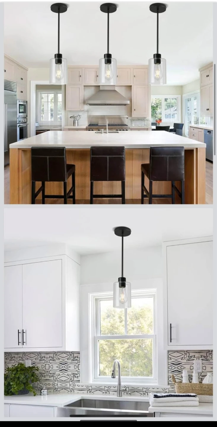 Glass Pendant Light Fixture - Black Finish - photo 3