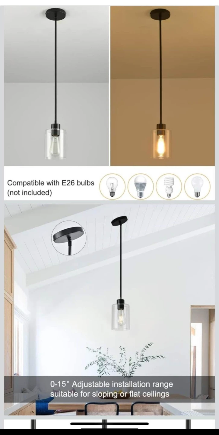 Glass Pendant Light Fixture - Black Finish - photo 5