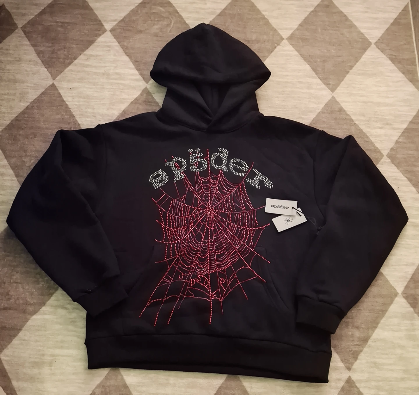 Black Spider Hoodie Rinestone Og V2 Size Medium