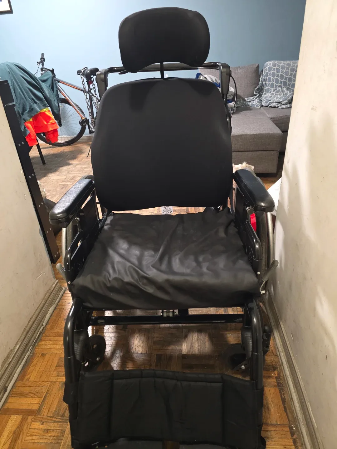 Tiltable Black Wheelchair with Headrest