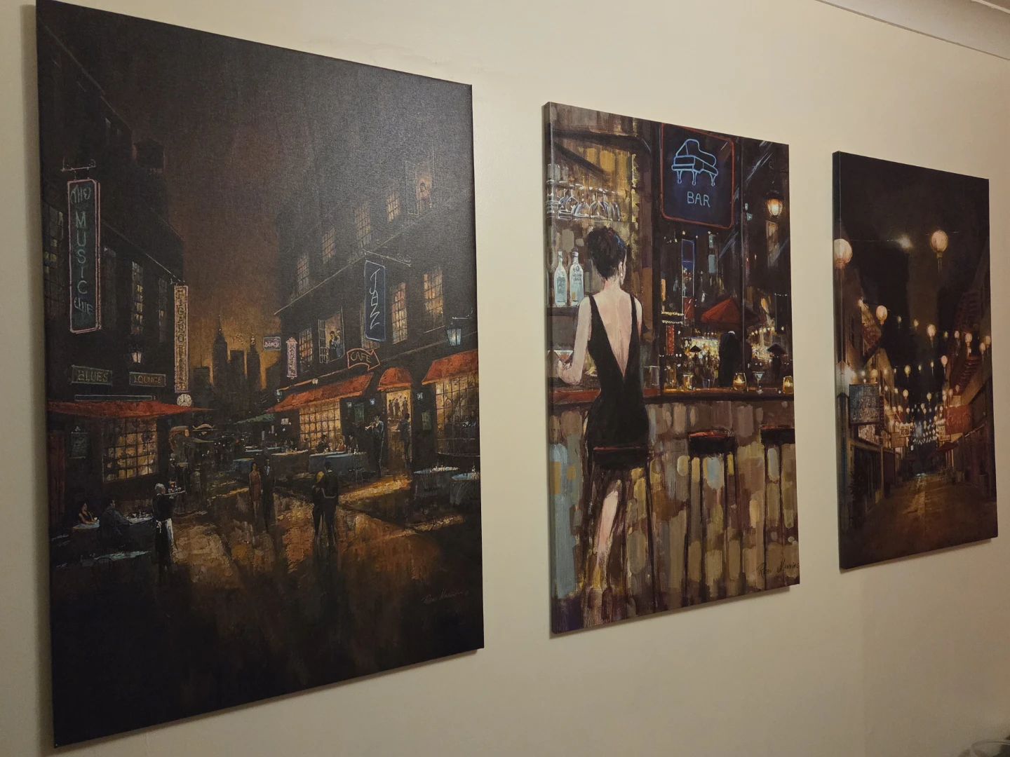 Set of 3 Canvas Paintings - Bar, Jazz, Music, Nightlife