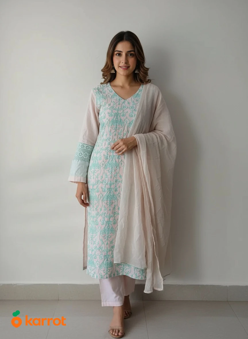 Cynosure Embroidered Kurti Set - Size L