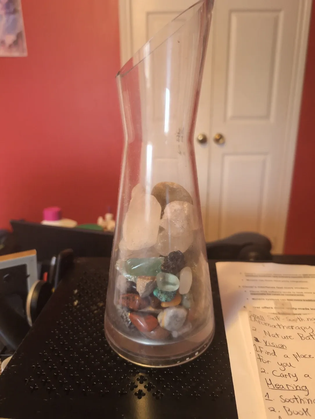 Glass Carafe with Assorted Crystal Stones