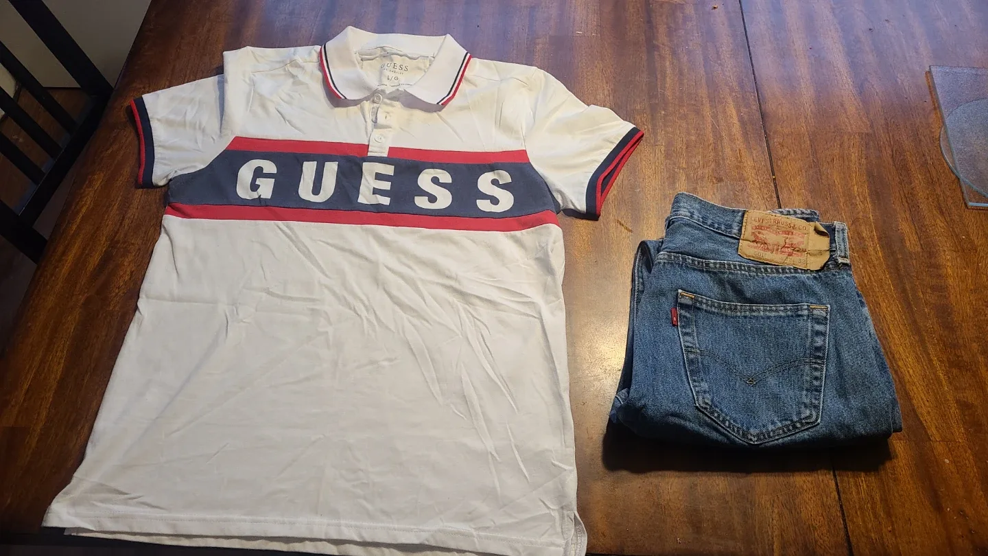 Guess Lg Polo Shirt & Levi's 501 Jeans