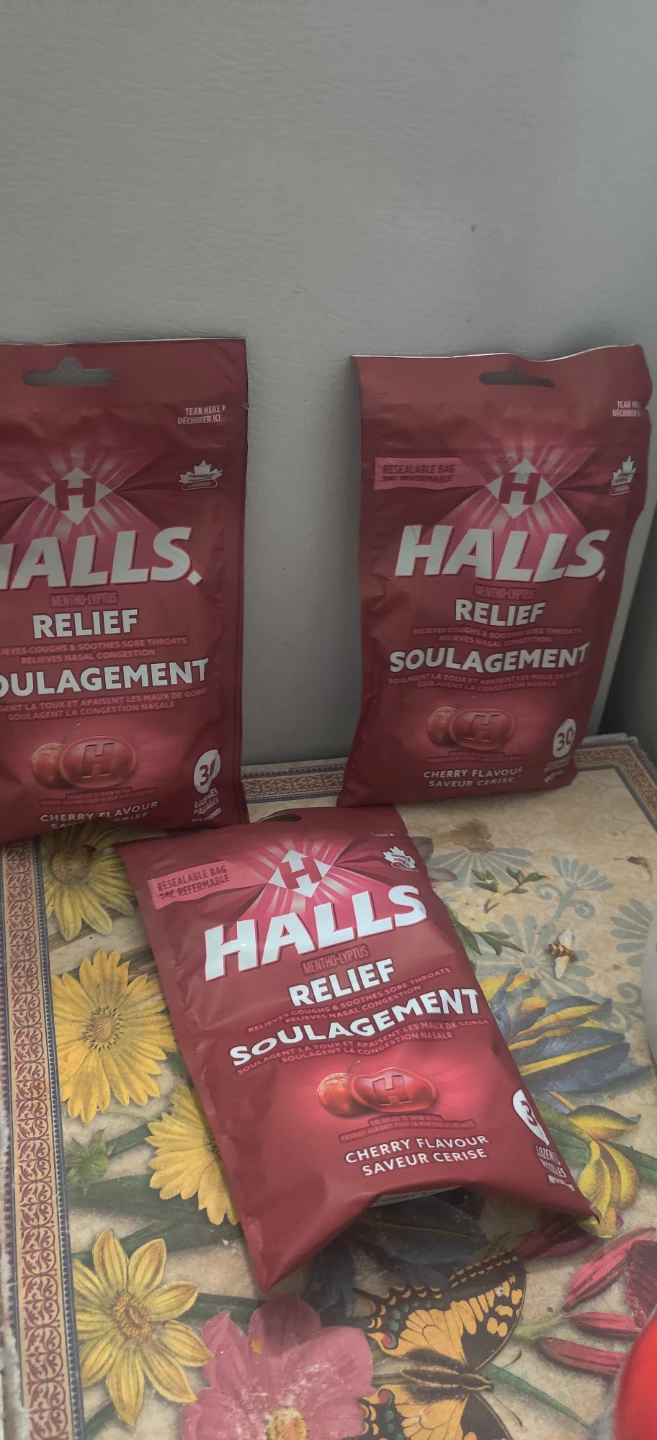 Halls Cherry Flavour Lozenges - 30 Countx3