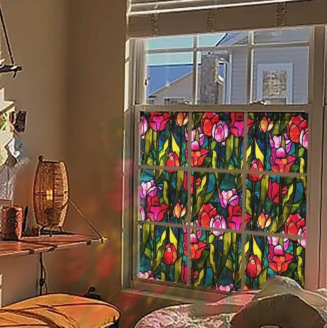 Red Tulip Floral Window Film – 58 x 300 cm | Double-Sided Cling