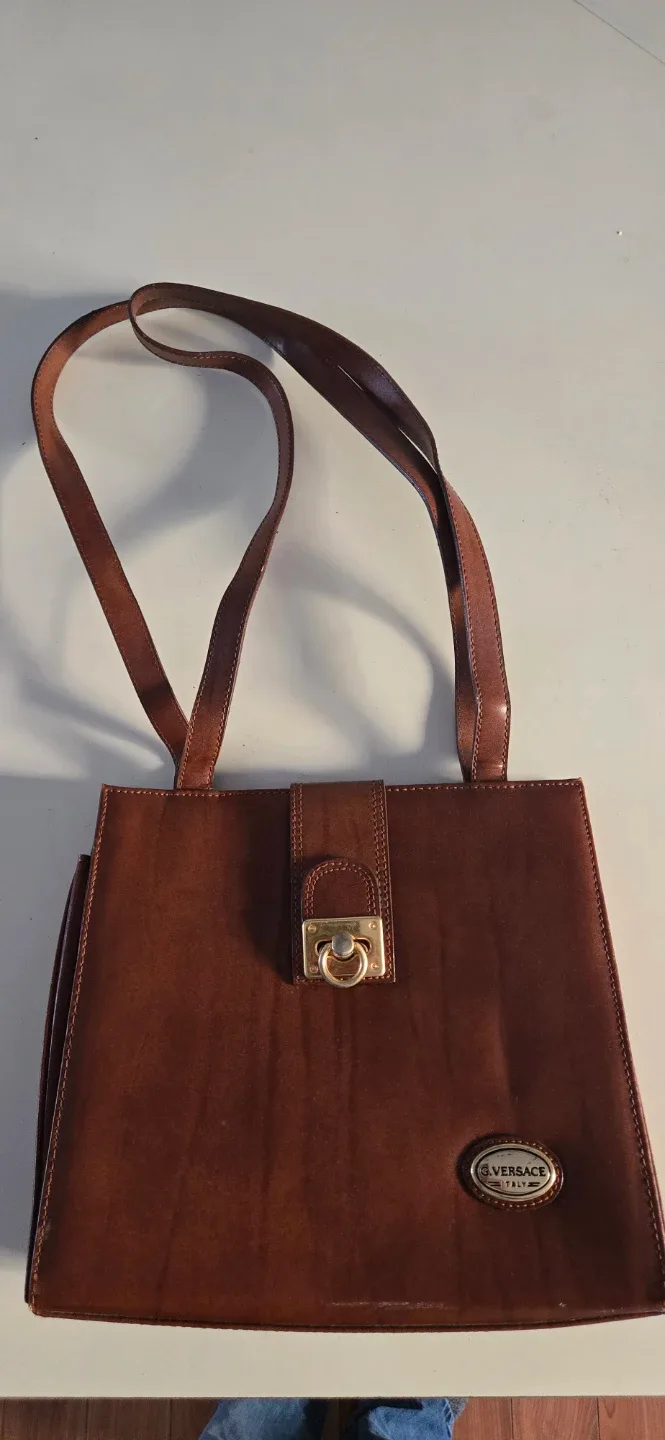 G. Versace Italy Brown Leather Handbag