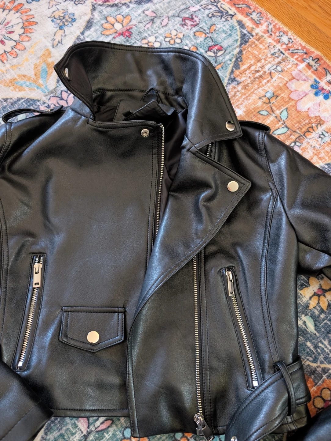 Black Pleather Biker Jacket size small - photo 2