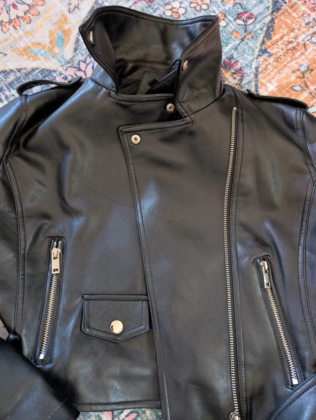 Black Pleather Biker Jacket size small - photo 3