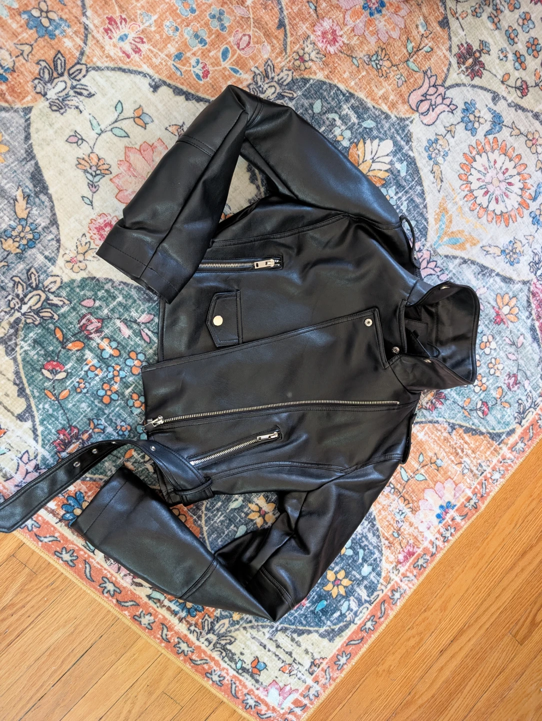 Black Pleather Biker Jacket size small - photo 4