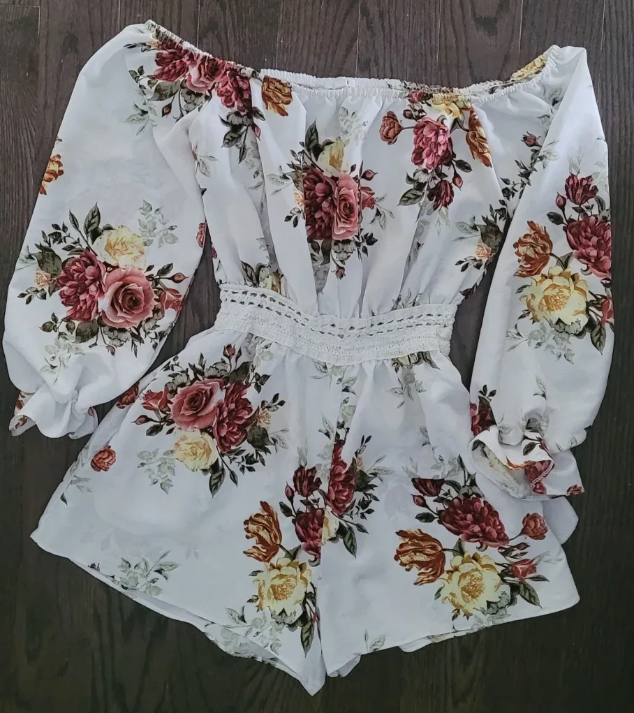Off-Shoulder Romper with pockets.