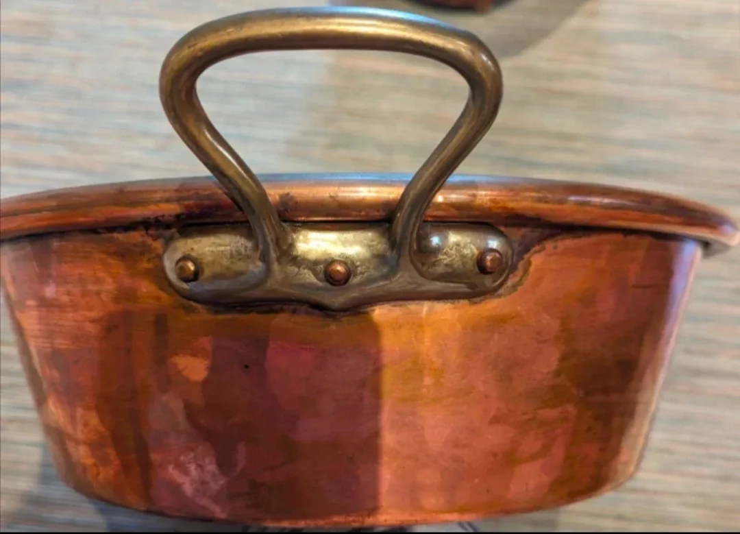 #Cleanout 1900's Antique French Copper Preserve Pan image indicator(3)