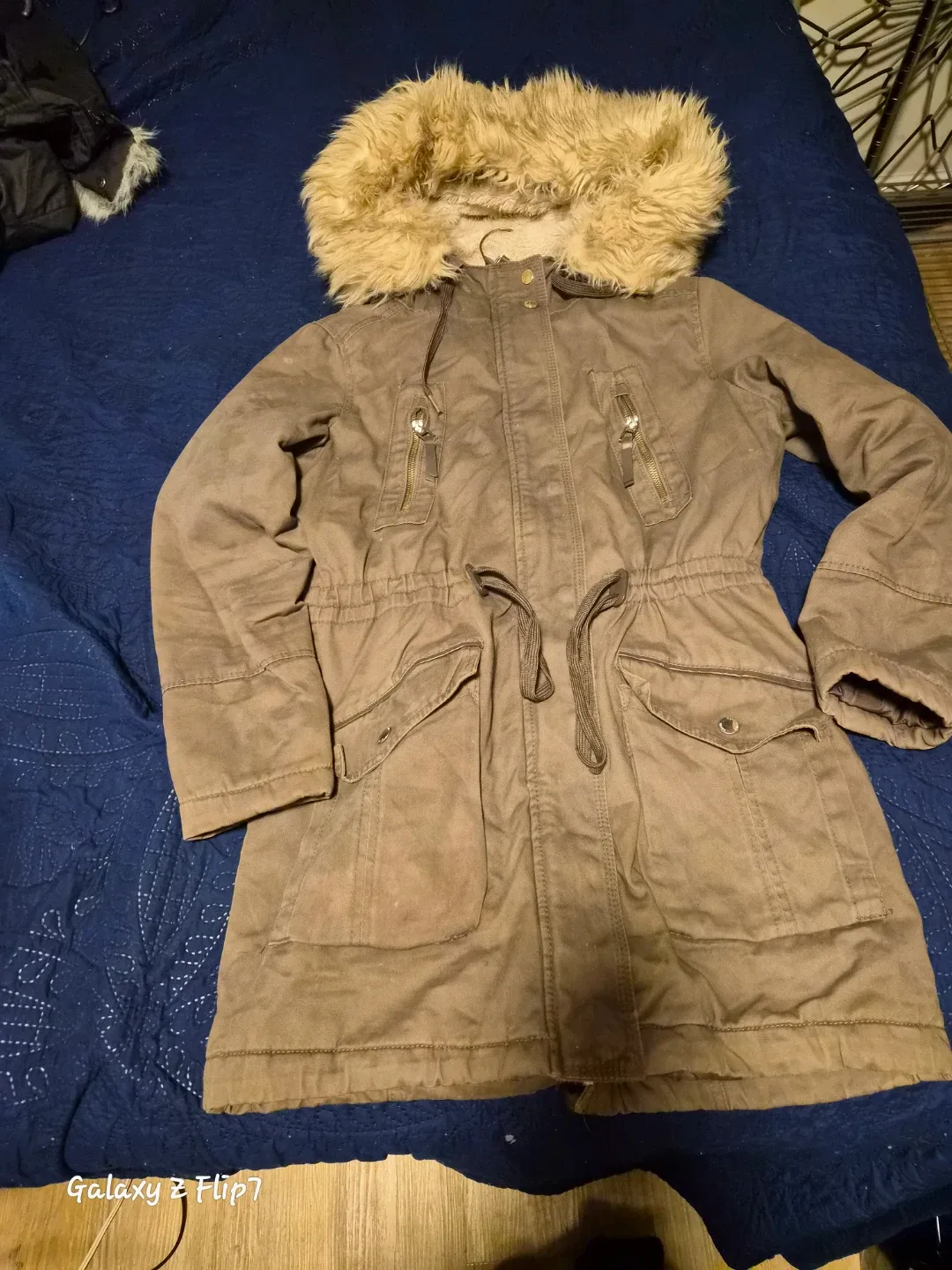 Olive Green Winter Parka with Faux Fur Hood image indicator(2)