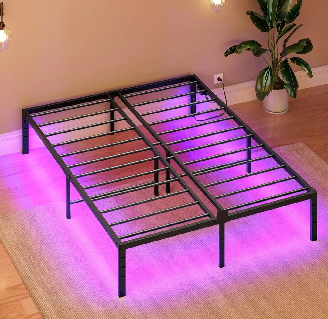 Queen Size Metal Bed Frame with LED Lights