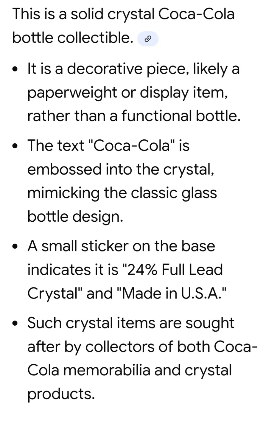 RARE Coca-Cola solid crystal/glass decorative bottle image indicator(3)
