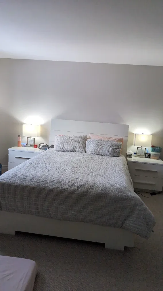 Queen bed, boxes, White Dresser, chest and 2 Nightstands Set image indicator(4)