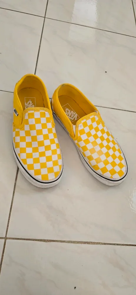 Vans Yellow Checkerboard Slip-On Shoes, US 9.5