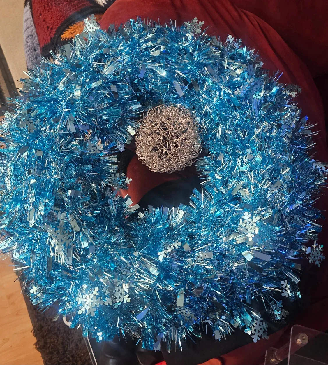 "#Cleanout - Blue Tinsel Christmas Wreath