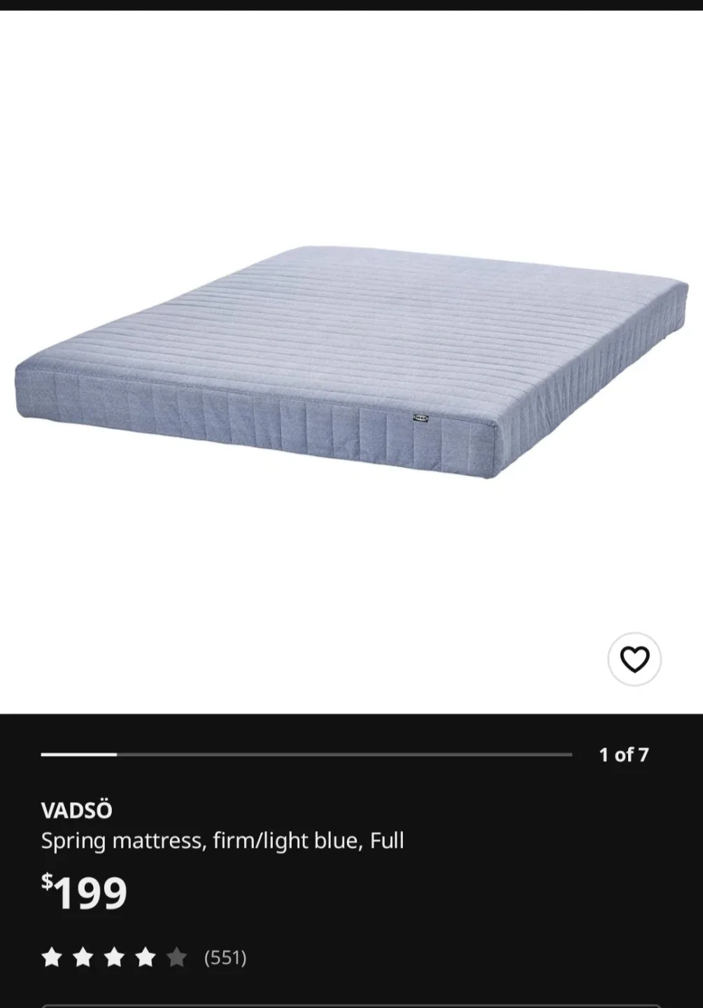 IKEA VADSÖ Full Spring Mattress - Light Blue