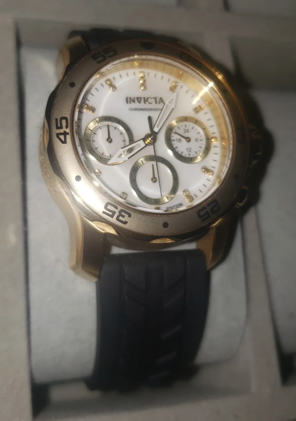 Invicta Watch Gold Mother of Pearl Diamond Chronograph Diver