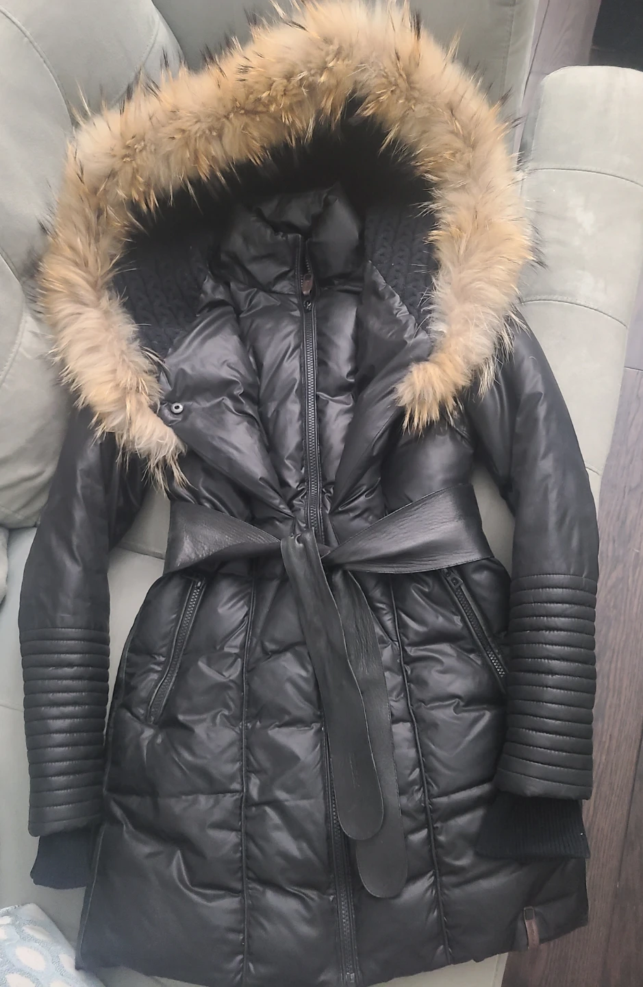 Rudsak XS Black Down Parka with Leather Accent