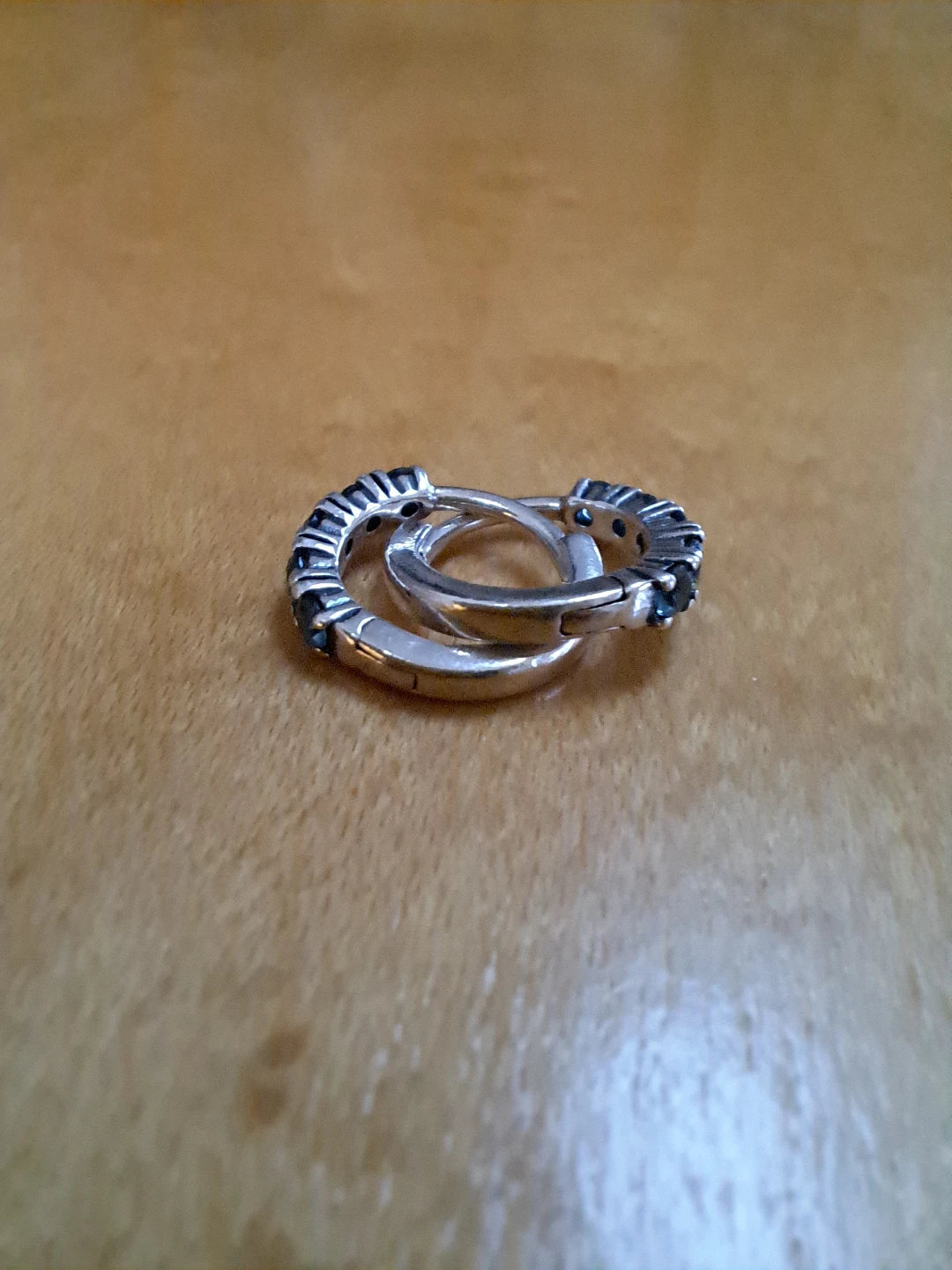 Pandora Silver Hoop Earrings with Blue Stones