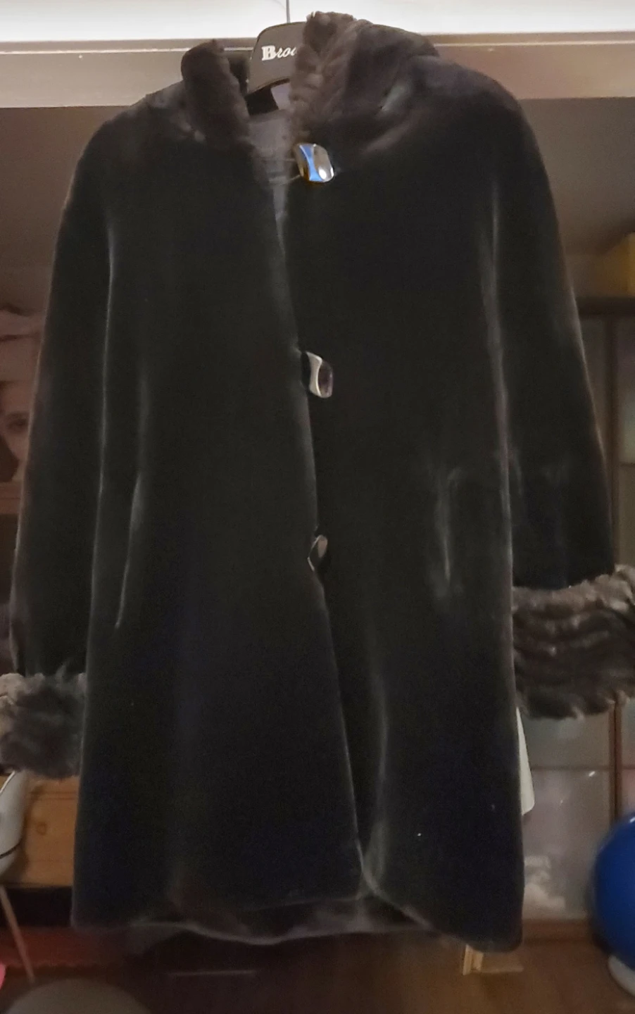 Brown hooded faux fur coat